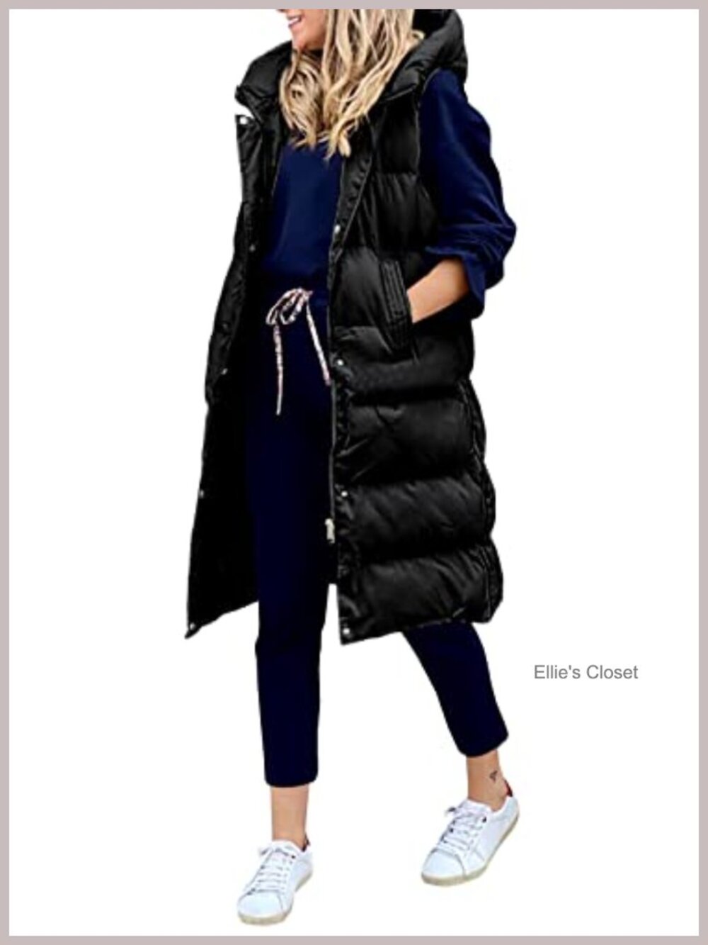 Women's Hooded Long Down Vest Full-Zip Sleeveless Puffer Vest Warm Winter Coat